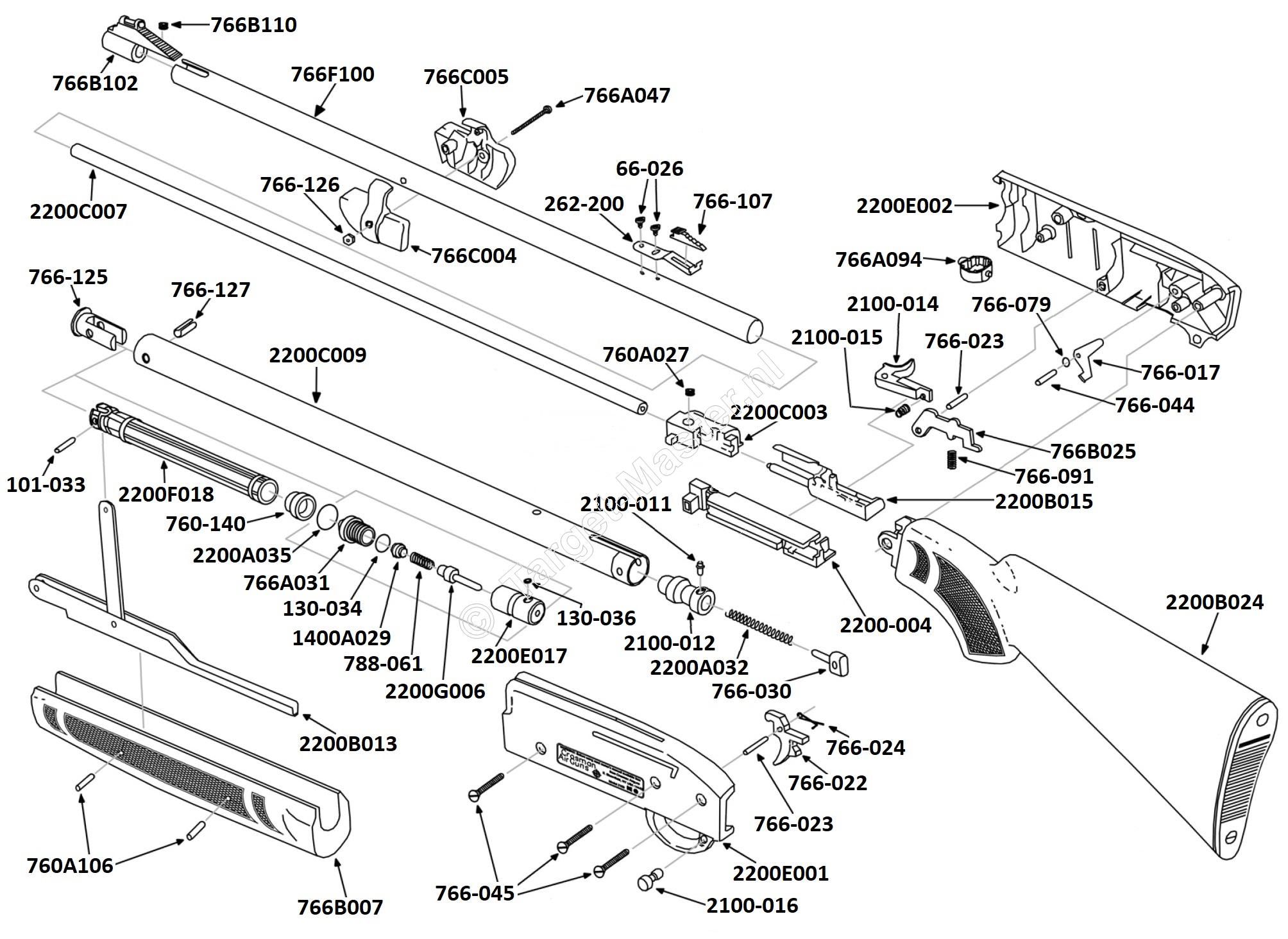 2200A, Onderdeeltekening Crosman 2200A 2200A, Onderdeeltekening Crosman 2200A